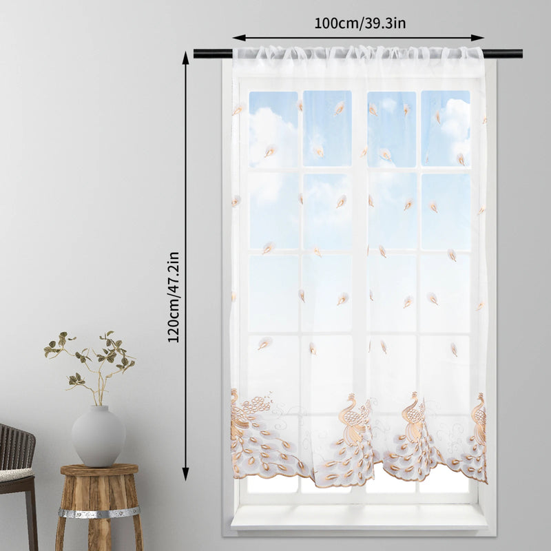 Window Sheer Curtains Rooms Decorations Living Room Bedroom Study Embroidered Craft Curtain Drapes  Coffee 1*1.2m