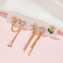 1PC Stainless Steel Zircon Flower Chain Pendant Earrings Korean Long Tassel Piercing Earrings For Women Wedding Jewelry Gift