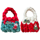 Women Hand-Woven Bag Icelandic Wool Chunky Knit Bag Hollow Out Soft Contrast Color with Short Handle Ladies Christmas Santa Bag
