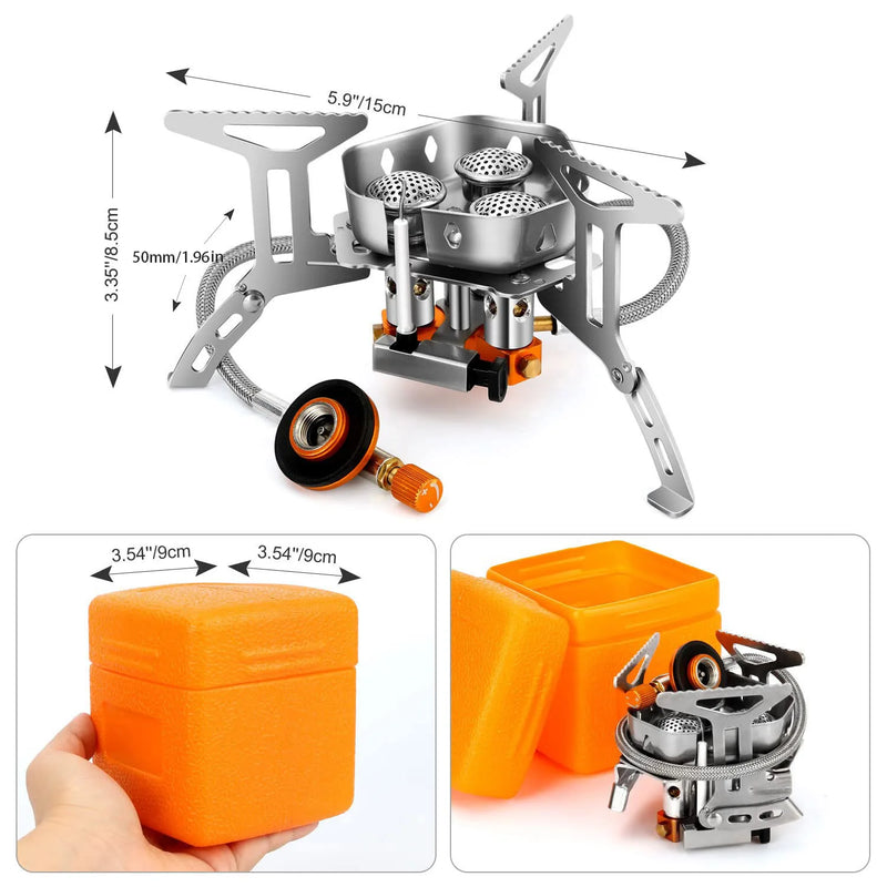 Folding Camping Gas Stove With Windproof Cover Outdoor Strong Fire  Heater Burner Portable Ultralight Picnic Hiking Gas Cooker