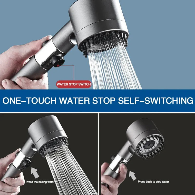 Massage Filtered Shower Head Water Saving 3 Modes Adjustable High Pressure Shower One-key Stop Water Shower Bathroom Accessories