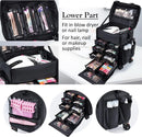 Professional Makeup Case, 2in1 Travel Rolling Case Soft Sided Cosmetology Train Case with Wheels Makeup Artist Cosmetic Organize