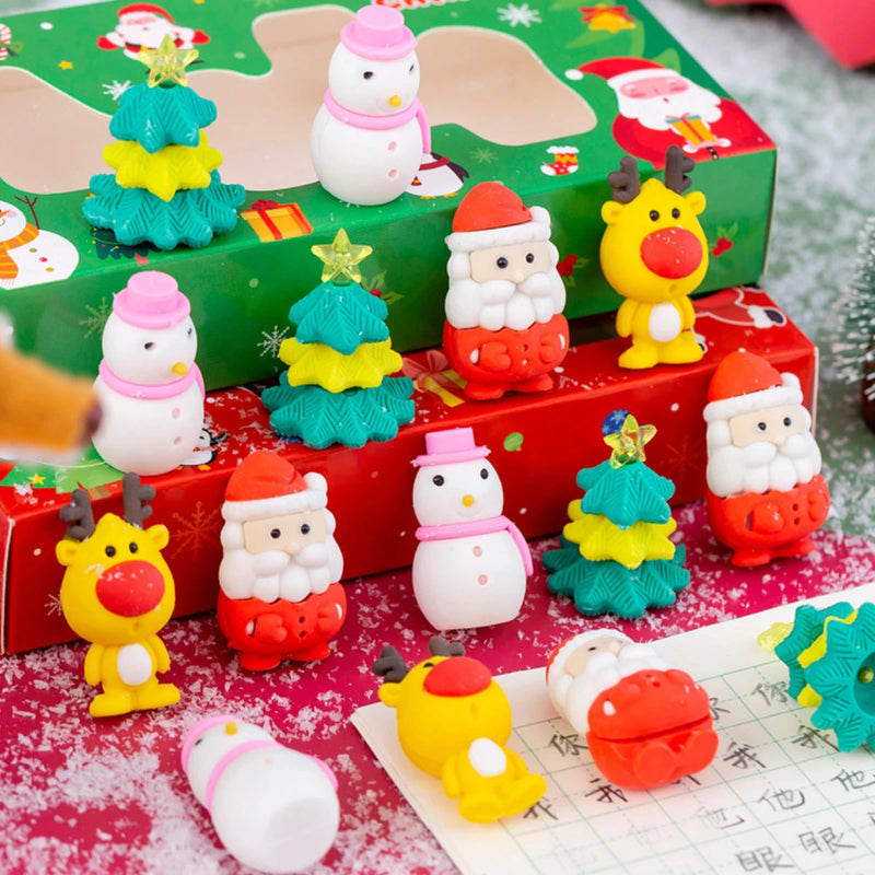 4 pcs/set Merry Christmas Snowman Santa Claus Elk Rubber Eraser Kawaii Erasers School Supplies Stationery Students Cool Prizes