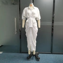 Ellafads Women Summer Dress Casual Loose Pleated Design Short Sleeve With Button Lapel Lace-Up Solid Shirt Dresses