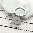 Funny Cartoon Cat Fish Keychain Couple Lovers Stainless Steel Keyring Lovely Pendant Key Chain Valentine's Day Gift Jewelry