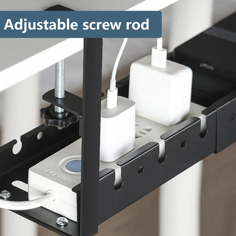Under Desk Cable Management Tray Clamp Mounted Under Desk Cable Shelf Retractable Cable Storage Rack for Cords Wires Power Strip