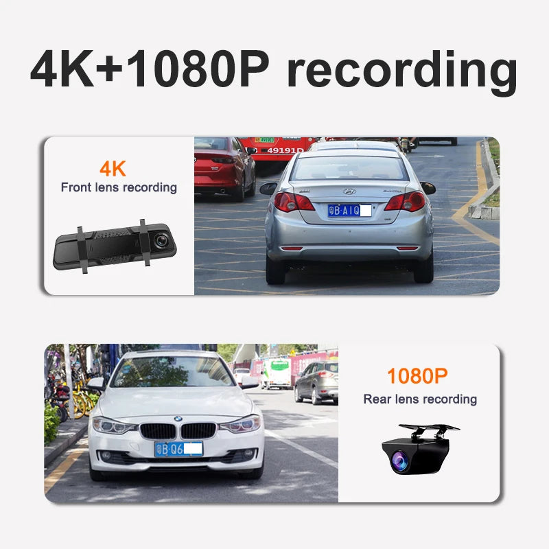 Dash Cam 4K Car Dvr Mirror Wireless Carplay & Android Auto Video Recorder 1080P Rear View Camera GPS Navigation WIFI Black Box
