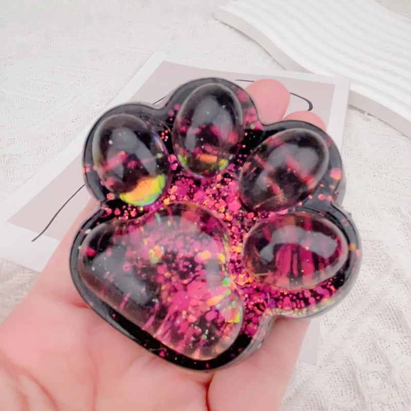 Cute Sequin Cat Claw Squishy Fidget Toy Slow Rebound Stress Relief Toy Pinch Decompression Dark Starry Cat Paw Soft Squeeze Toy