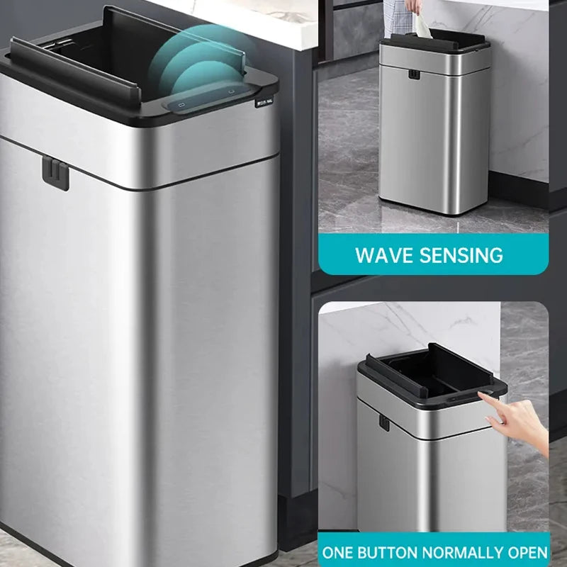 Smart Trash Can 20 Liters 15L Wastebasket Stainless Steel Automatic Sensor Trash Can Food Waste Bin Home Kitchen Garbage Cube