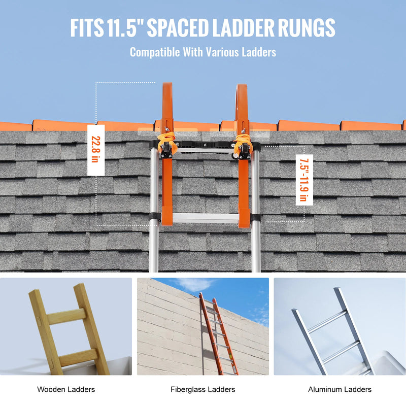 SucceBuy Orange/Black Ladder Roof Hook Heavy Duty Steel Ladder Stabilizer Roof Ridge Extension Rubber Grip T-Bar 500 lbs