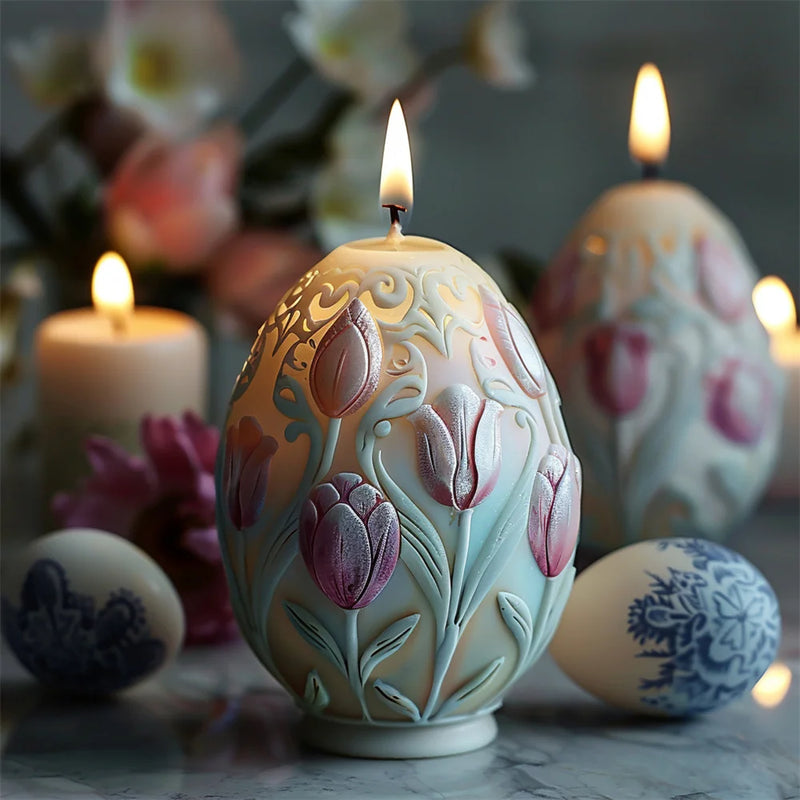 3D 2025 DIY Flower relief egg candle silicone mold Rose flower Easter egg resin mold Peony flower relief egg Decor gypsum mold