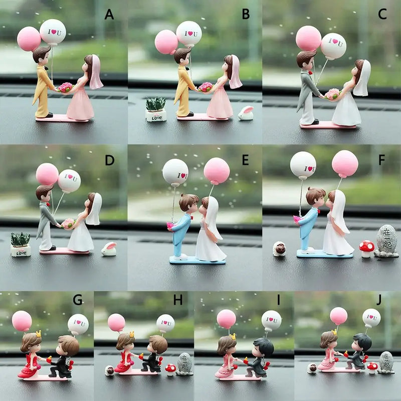 Car Ornament Model Anime Couples Cute Kiss Balloon Figure Auto Interior Decoration Pink Dashboard Figurine Accessories Gifts