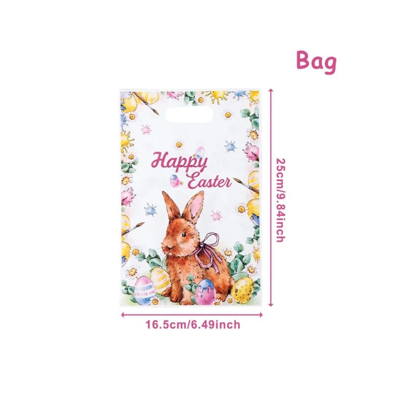 10/25/50pcs Easter Tote Bags with Handles Cartoon Bunny Carrot Design Plastic Gift Bags for Easter Egg Hunt Party Favors Gifts