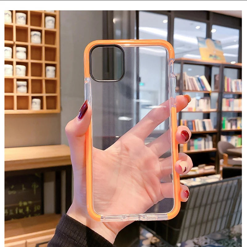 Shockproof Orange Phone Case For iPhone 11 13 12 14 Pro Max XR XS 7 8 Plus X Transparent Soft Candy Color Frame Back Cover Case