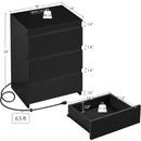 Bedside Table Set of 2, Nightstand with Charging Station, 3-Drawer Bedside Cupboard Storage Cabinet with 2 USB Ports &