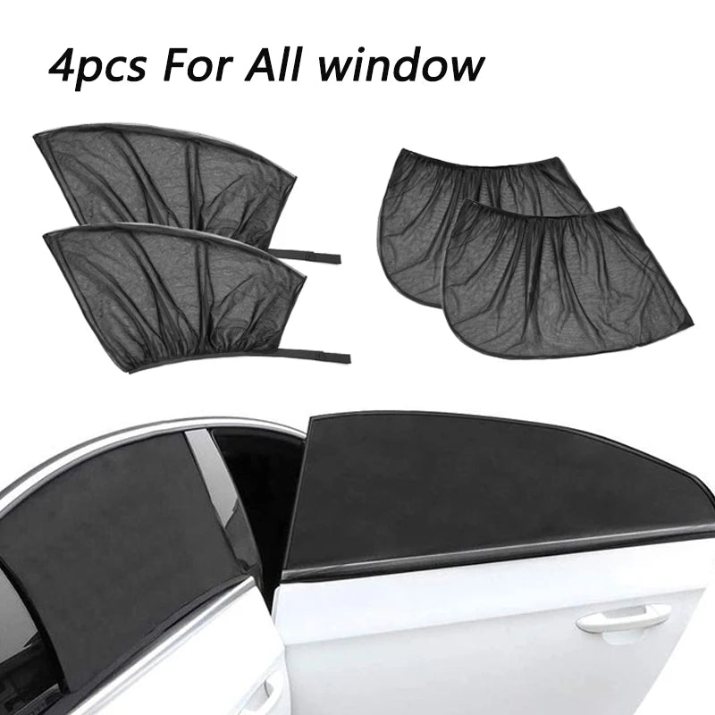 2/4pcs Car Window Screen Door Covers Front/Rear Side Window UV Sunshine Cover Shade Mesh Car Mosquito Net For Baby Child Camping