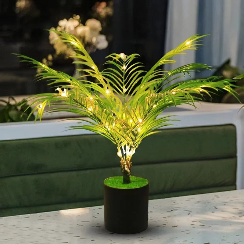 1PC Lighted Palm Leaf Bonsai Decoration USB Powered Operated For Bedroom Party Wedding Christmas All Season Decoration