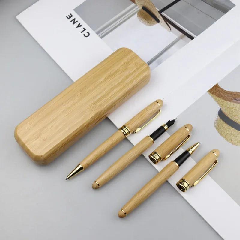 Bamboo Box Pens Nature Bamboo Wood Fountain Pen with Storage Case Calligraphy Writing Supplies Stationery Office School Supplies