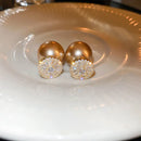 Luxury Double Sided Zircon Champagne Pearl Stud Earrings Delicate Simple New Jewelry Earings Bijoux