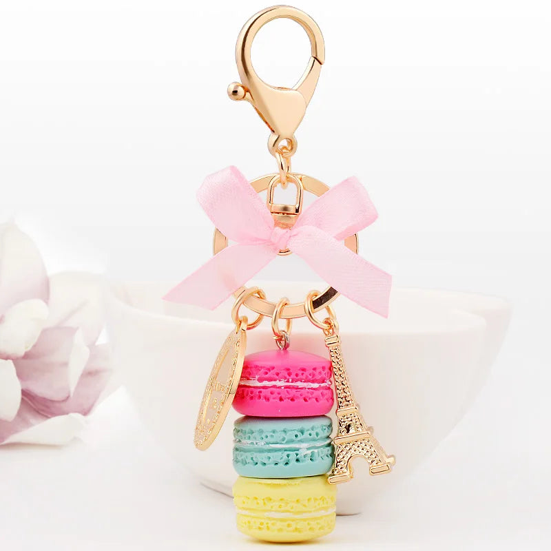 EASYA France Paris Cute Macaroon Effiel Tower Macarons Keychain Colorful Keyring Bag Pendant Car Charm Key Holder