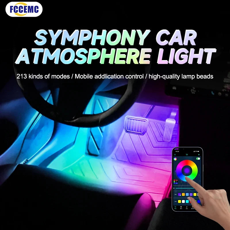 Mult-Modes RGB Led Car Interior Ambient Foot Light Backlight App Music Control Symphony Auto Atmosphere Decorative Neon Lamp 12V