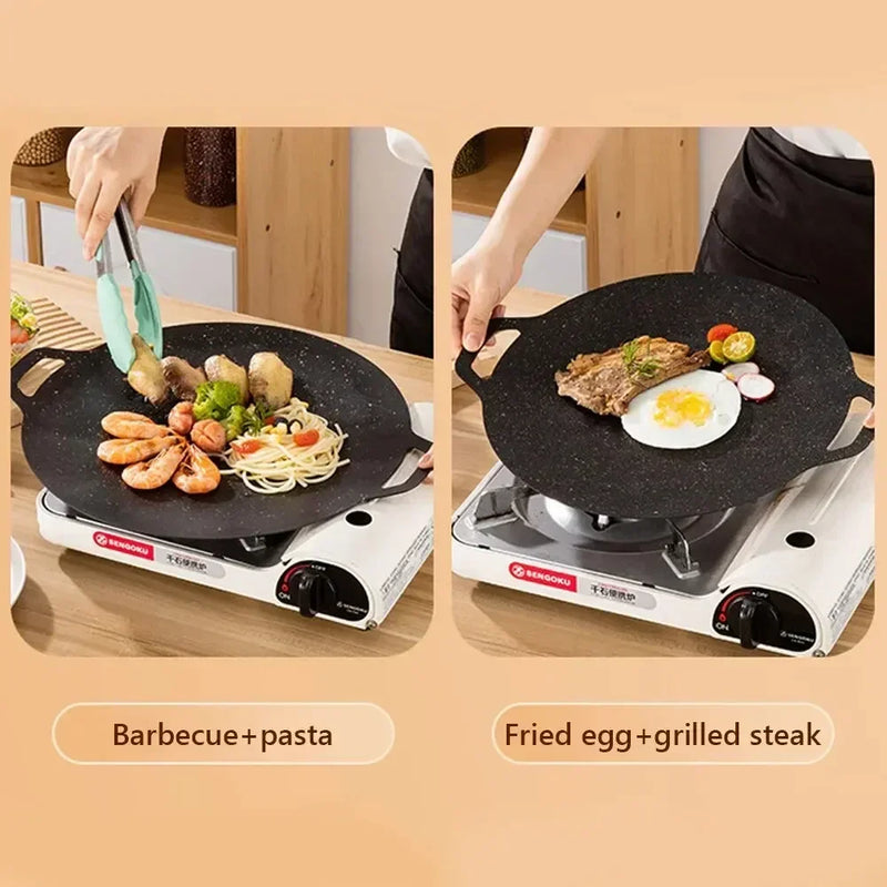 Outdoor Camping Grill Plate Korean Barbecue Pan Portable Cooking Frying Pan Meat Pot Barbecue Plate for Hiking Picnic Grill Pan