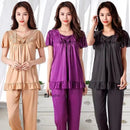 Women Home Clothes Big Nightshirt Shorts Summer Satin Silk Trousers Suit Women Middle-aged Lace Large 5XL Pajamas Bedroom Set