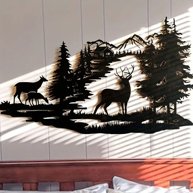 CIFBUY Metal Crafts Home Decoration Wrought Iron Wall Decoration Art Deer Forest Silhouette Modern Minimalist Decorations