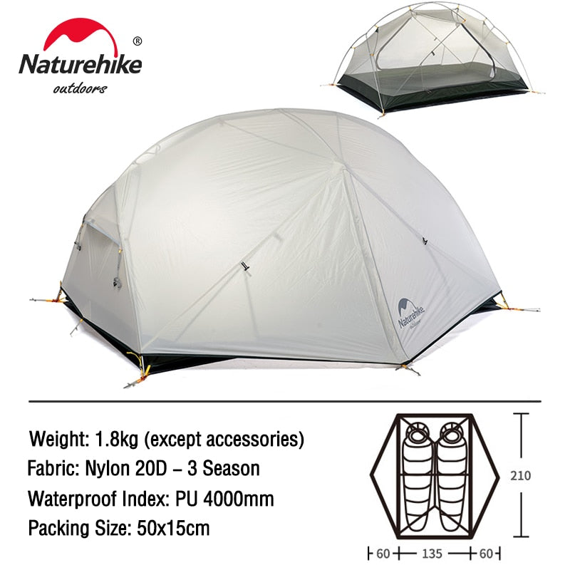 Naturehike Camping Tent 2 Person Mongar Ultralight Tent Outdoor Travel Tent Double Layer Waterproof Tent 3 Season Portable Tent