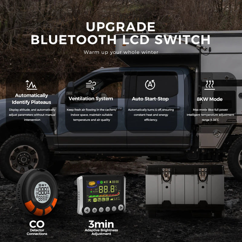 Sunster TB10pro 8KW Portable Diesel Air heater 12V/24V/220V w/Bluetooth APP/Ventiation mode/CO monitoring For Car Home Camper RV