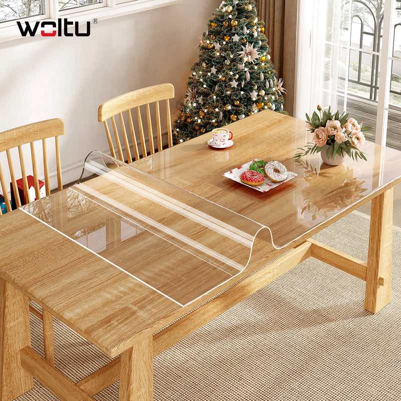 PVC 2mm Transparent Table Film Rectangular Crystal Clear Tablecloth Waterproof Protector Cover for Home Dining Restaurant Table