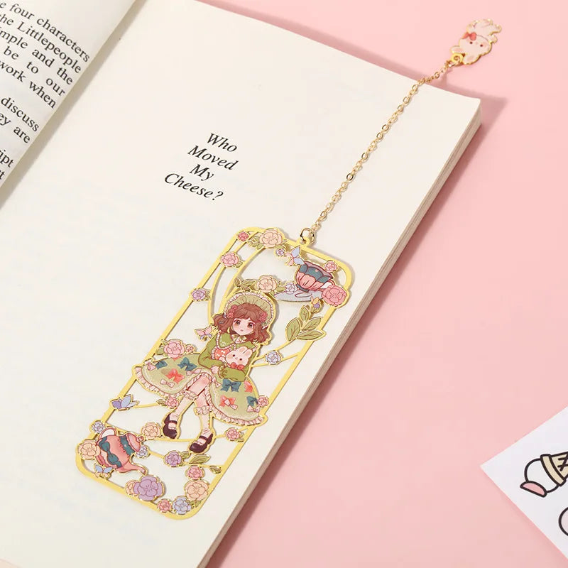 Cartoon Cute Girl Bookmark Copper Metal Hollow Out Process Student Bookmark School Supplies Stationery