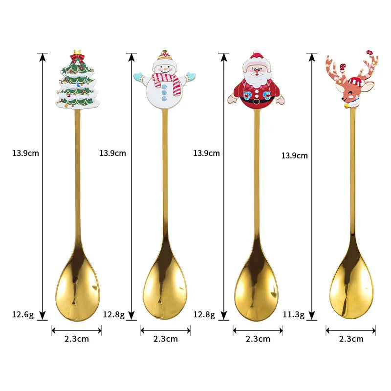 Stainless steel Christmas dessert spoon fork creative cartoon lovely afternoon tea coffee spoon fork spoon dinner set cutlery