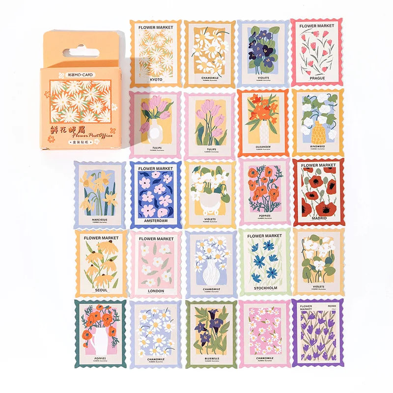 45 Pcs/pack Stamp Style Flowers Stickers Set For Journal Planner Diy Crafts Scrapbooking Embelishment Diary