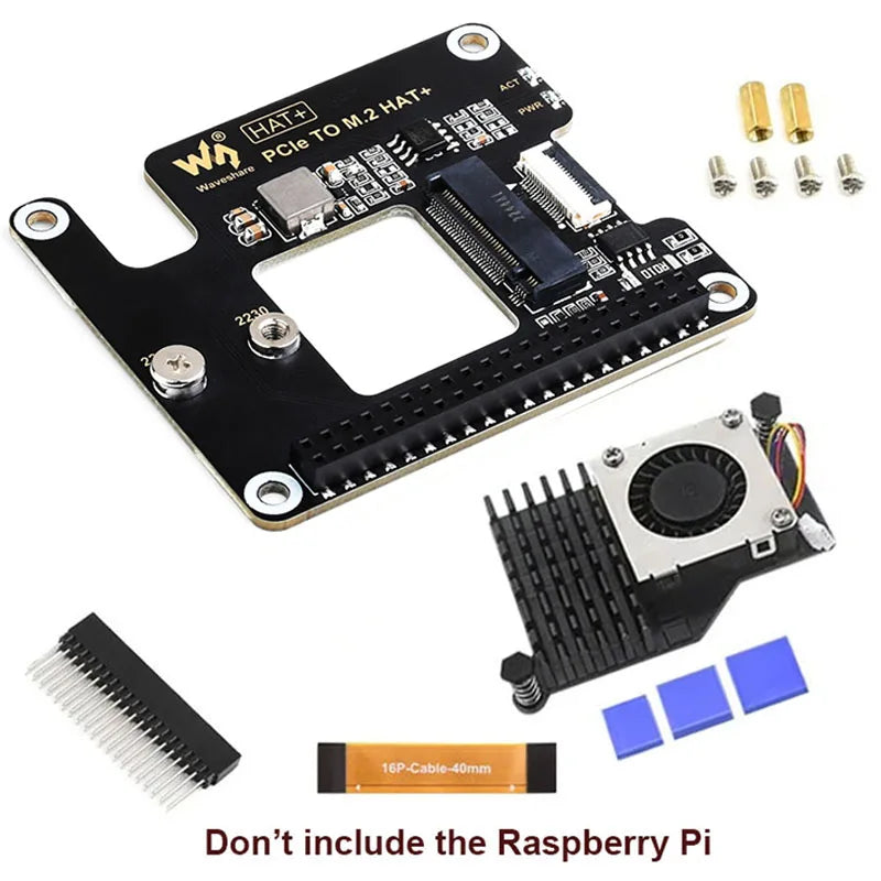 PCIe to M.2 HAT Raspberry Pi 5 NVME High Speed Expansion Board Gen 2 3 with 16P Cable GPIO Header Active Cooler for RPI 5 Pi5