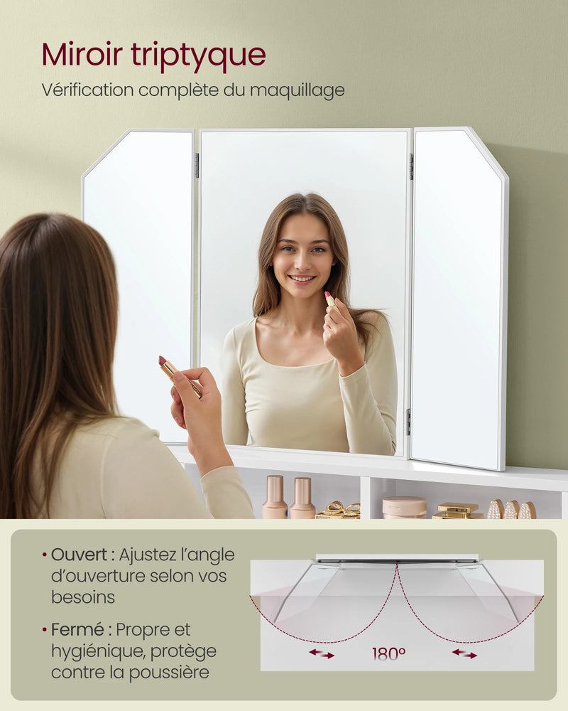 VASAGLE Dressing Table with Large Rectangular Mirror, Vanity Table with 2 Drawers and 3 Open Compartments, Vanity Table, Modern