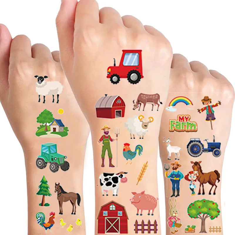 10 sheets Farm Party Temporary Tattoos Barnyard Animals Cow Horse Tractor Sheep Chick Tattoo Stickers Farm Animal Party Favors