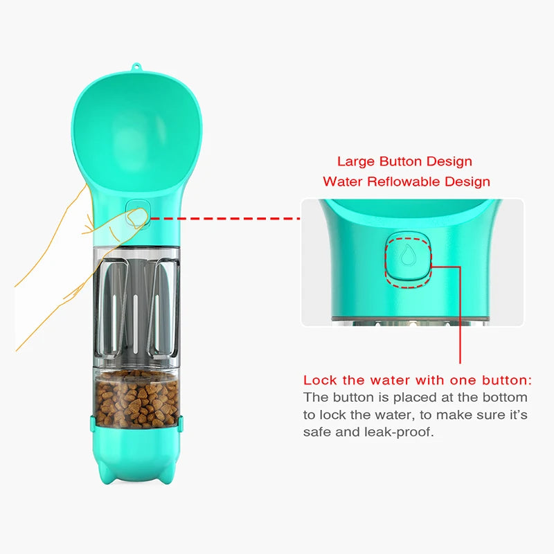 Portable Multifunction Dog Water Bottle Food Feeder Drinker Bowl 3 In 1 Leak-proof Poop Bag Dispenser Pet Outdoor Supplies