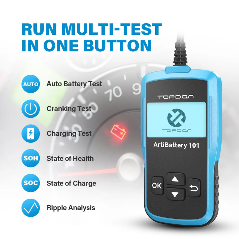 TOPDON AB101 6V/12V Car Battery Tester Voltage Battery Test Auto Charger Analyzer 2000CCA Car Cranking Charging Circut Tester