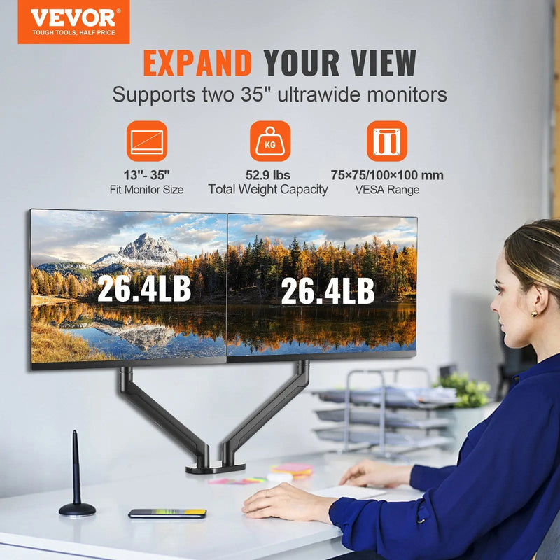 Supports 13"-35" Screens Dual Monitor Stand for Desk Dual Monitor Arm with C-Clamp/Grommet Mounting Base