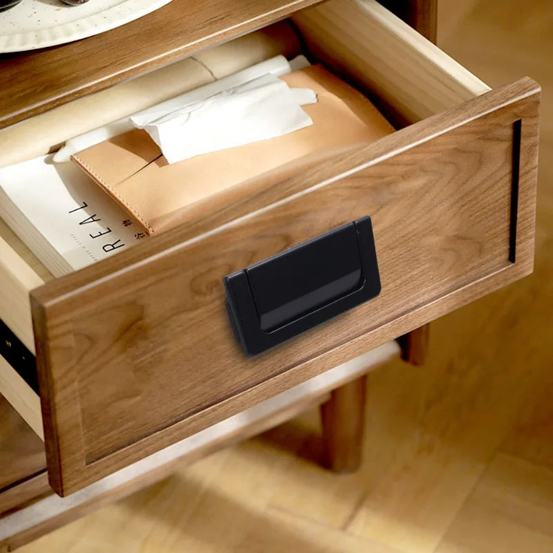 1/6pcs Drawer Concealed Folding Handle Cabinet Hidden Pull Zinc Alloy Black Flat Cupboard Handles Furniture Hardware Accessories