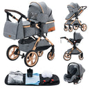 Newest Baby Stroller 3 in 1 Lightweight High Landscape Baby Carriage Aluminum Frame Travel System with Car Seat Pram for Newborn