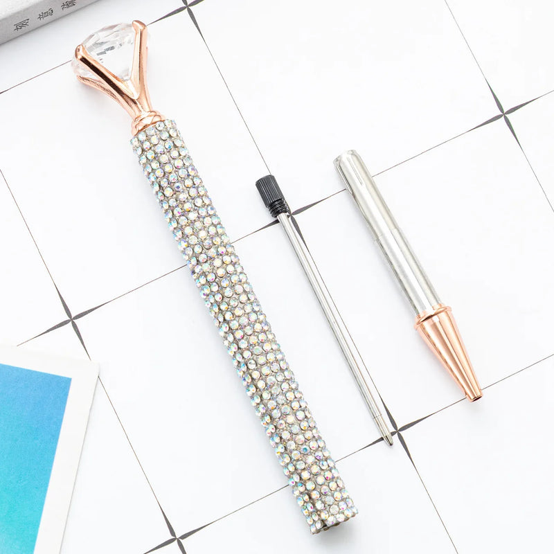 1 Piece Lytwtw's Ballpoint Pen Luxury Gold Big Diamond Wedding Rose Metal Stationery School Supply High Quality Pen