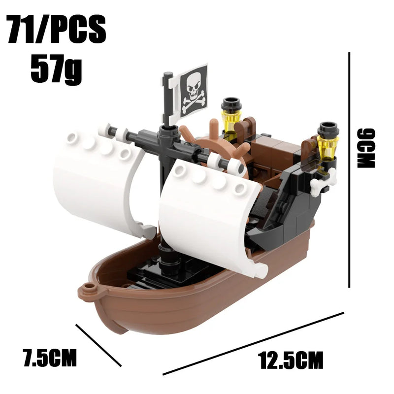 City Creativity Medieval Sailboats Drifting Raft Pirate Gunboat Desktop Ornaments Assemble Building Blocks Bricks Toys Gift