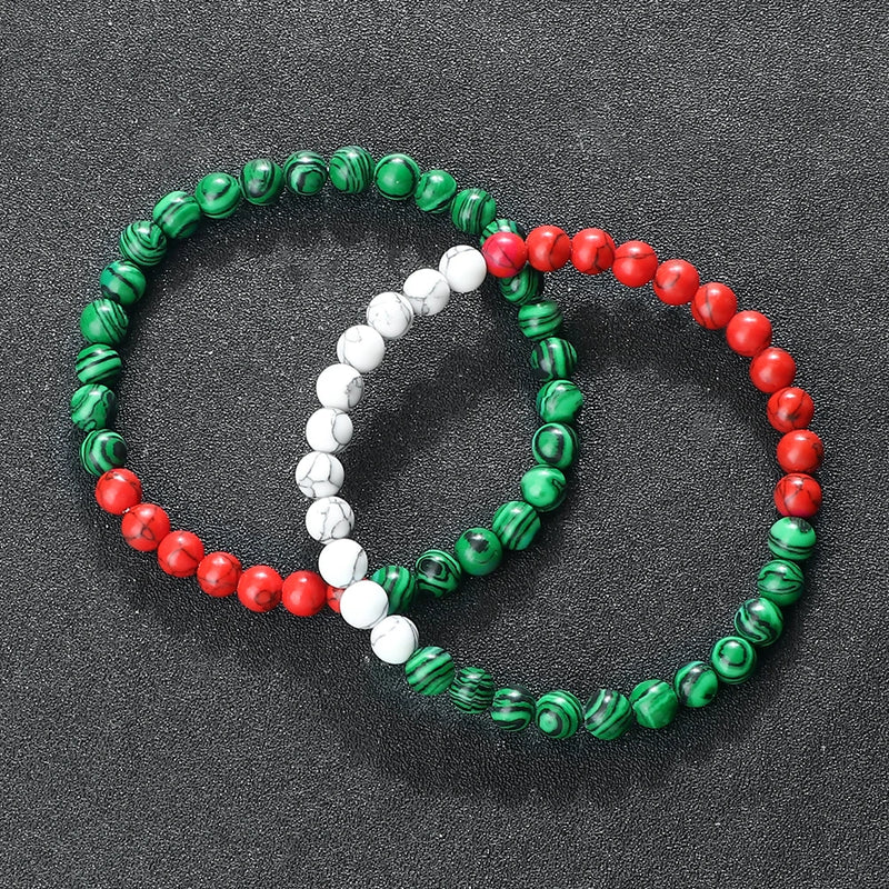 Countries Flag Color Beads Bracelet Natural Stone Palestine Arab Red Green Blue Malachite Bangles Patriot Jewelry Christmas Gift