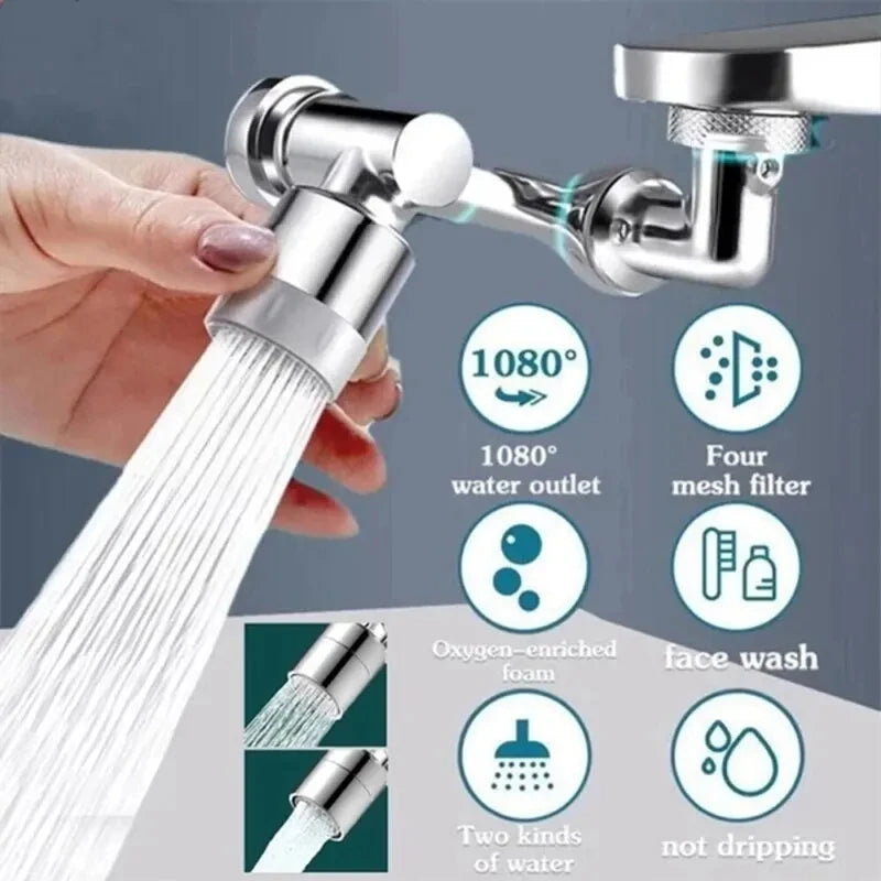 1080° Rotatable Extension Faucet Sprayer Head Water Tap Nozzle Universal Bathroom Tap Extend Adapter Aerator 2 Spray Modes