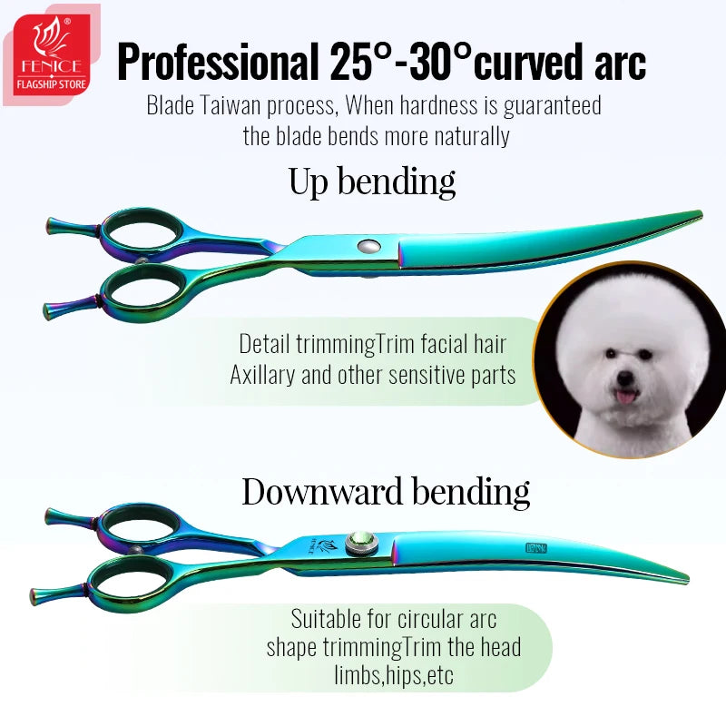 Fenice JP440C Steel 7.5 Inch Dog Beauty Scissors Pet Dogs Grooming Scissors Set Straight&Curved &Thinner&Chunker Shears Kits