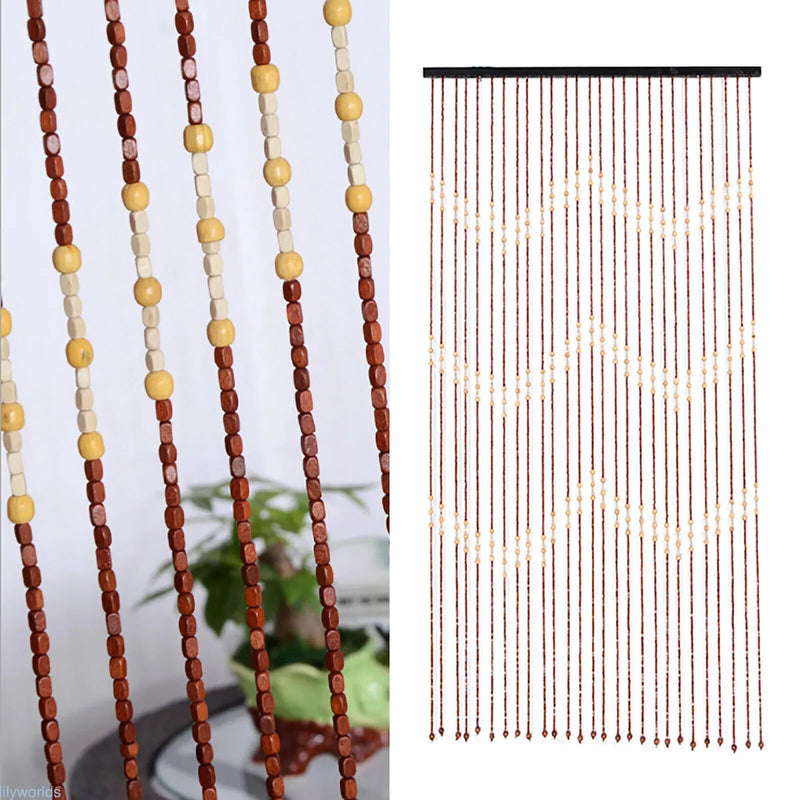 Natural Wood and Bamboo Beaded Curtain Fly Screen Porch Doorway For Bath Bedroom