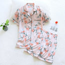 Summer new ladies pajamas suit viscose buckle comfortable man-made cotton short-sleeved shorts two-piece home service set women