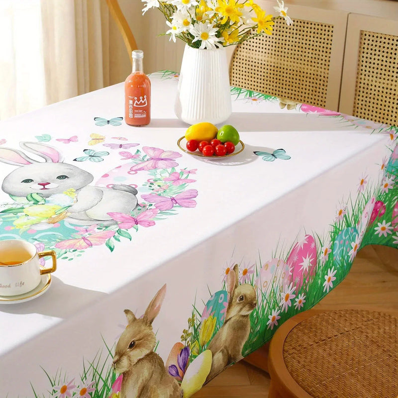 Easter Bunny Eggs Waterproof Tablecloth Holiday Home Party Decor Spring Flowers Rectangle Table Cloth Kitchen Dining Table Decor